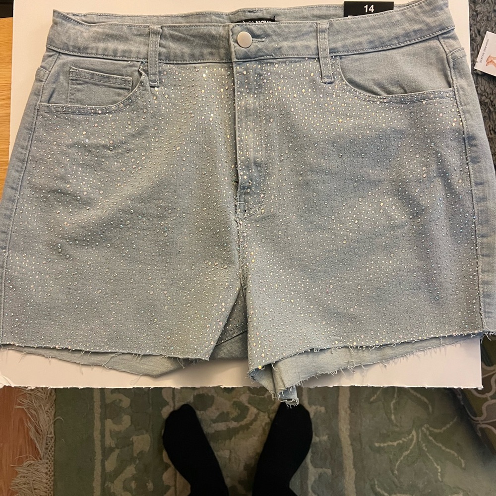 Women's Light Blue Sparkle Denim Shorts
